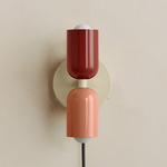 Up Down Plug-In Wall Sconce - Bone Canopy / Oxide Red Upper Shade