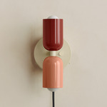 Up Down Plug-In Wall Sconce - Bone Canopy / Oxide Red Upper Shade