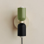 Up Down Plug-In Wall Sconce - Bone Canopy / Reed Green Upper Shade