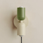 Up Down Plug-In Wall Sconce - Bone Canopy / Reed Green Upper Shade