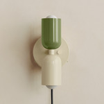 Up Down Plug-In Wall Sconce - Bone Canopy / Reed Green Upper Shade