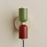 Up Down Plug-In Wall Sconce - Bone Canopy / Reed Green Upper Shade