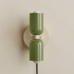 Up Down Plug-In Wall Sconce - Bone Canopy / Reed Green Upper Shade