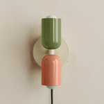 Up Down Plug-In Wall Sconce - Bone Canopy / Reed Green Upper Shade