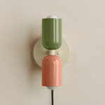 Up Down Plug-In Wall Sconce - Bone Canopy / Reed Green Upper Shade