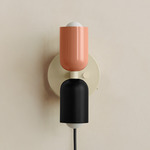 Up Down Plug-In Wall Sconce - Bone Canopy / Peach Upper Shade
