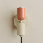 Up Down Plug-In Wall Sconce - Bone Canopy / Peach Upper Shade