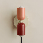 Up Down Plug-In Wall Sconce - Bone Canopy / Peach Upper Shade