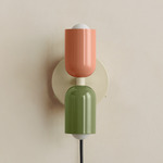 Up Down Plug-In Wall Sconce - Bone Canopy / Peach Upper Shade