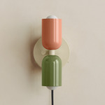 Up Down Plug-In Wall Sconce - Bone Canopy / Peach Upper Shade