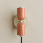 Up Down Plug-In Wall Sconce - Bone Canopy / Peach Upper Shade