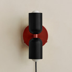 Up Down Plug-In Wall Sconce - Oxide Red Canopy / Black Upper Shade