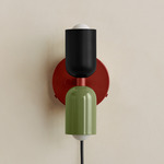 Up Down Plug-In Wall Sconce - Oxide Red Canopy / Black Upper Shade