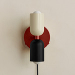 Up Down Plug-In Wall Sconce - Oxide Red Canopy / Bone Upper Shade