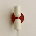 Up Down Plug-In Wall Sconce - Oxide Red Canopy / Bone Upper Shade