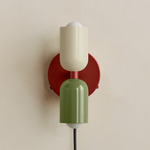 Up Down Plug-In Wall Sconce - Oxide Red Canopy / Bone Upper Shade