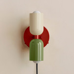 Up Down Plug-In Wall Sconce - Oxide Red Canopy / Bone Upper Shade