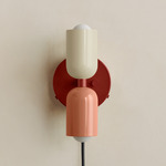 Up Down Plug-In Wall Sconce - Oxide Red Canopy / Bone Upper Shade