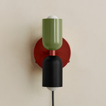 Up Down Plug-In Wall Sconce - Oxide Red Canopy / Reed Green Upper Shade