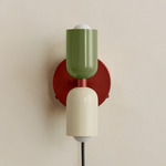 Up Down Plug-In Wall Sconce - Oxide Red Canopy / Reed Green Upper Shade