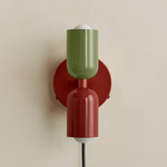 Up Down Plug-In Wall Sconce - Oxide Red Canopy / Reed Green Upper Shade