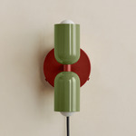 Up Down Plug-In Wall Sconce - Oxide Red Canopy / Reed Green Upper Shade