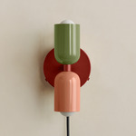 Up Down Plug-In Wall Sconce - Oxide Red Canopy / Reed Green Upper Shade