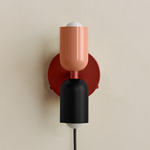 Up Down Plug-In Wall Sconce - Oxide Red Canopy / Peach Upper Shade