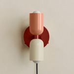 Up Down Plug-In Wall Sconce - Oxide Red Canopy / Peach Upper Shade