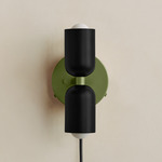 Up Down Plug-In Wall Sconce - Reed Green Canopy / Black Upper Shade