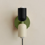 Up Down Plug-In Wall Sconce - Reed Green Canopy / Black Upper Shade