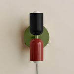 Up Down Plug-In Wall Sconce - Reed Green Canopy / Black Upper Shade