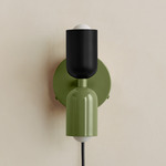 Up Down Plug-In Wall Sconce - Reed Green Canopy / Black Upper Shade