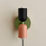 Up Down Plug-In Wall Sconce - Reed Green Canopy / Black Upper Shade