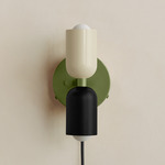 Up Down Plug-In Wall Sconce - Reed Green Canopy / Bone Upper Shade