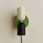 Up Down Plug-In Wall Sconce - Reed Green Canopy / Bone Upper Shade