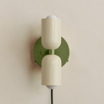 Up Down Plug-In Wall Sconce - Reed Green Canopy / Bone Upper Shade
