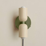 Up Down Plug-In Wall Sconce - Reed Green Canopy / Bone Upper Shade
