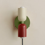 Up Down Plug-In Wall Sconce - Reed Green Canopy / Bone Upper Shade