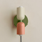 Up Down Plug-In Wall Sconce - Reed Green Canopy / Bone Upper Shade