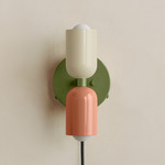 Up Down Plug-In Wall Sconce - Reed Green Canopy / Bone Upper Shade