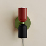 Up Down Plug-In Wall Sconce - Reed Green Canopy / Oxide Red Upper Shade