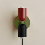 Up Down Plug-In Wall Sconce - Reed Green Canopy / Oxide Red Upper Shade