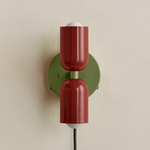 Up Down Plug-In Wall Sconce - Reed Green Canopy / Oxide Red Upper Shade