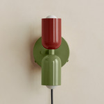 Up Down Plug-In Wall Sconce - Reed Green Canopy / Oxide Red Upper Shade