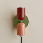 Up Down Plug-In Wall Sconce - Reed Green Canopy / Oxide Red Upper Shade