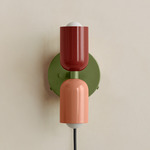 Up Down Plug-In Wall Sconce - Reed Green Canopy / Oxide Red Upper Shade