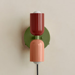 Up Down Plug-In Wall Sconce - Reed Green Canopy / Oxide Red Upper Shade