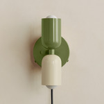 Up Down Plug-In Wall Sconce - Reed Green Canopy / Reed Green Upper Shade