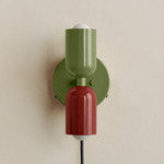 Up Down Plug-In Wall Sconce - Reed Green Canopy / Reed Green Upper Shade